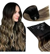 LaaVoo Clip in Hair Extensions Real Human Hair Ombre Black Clip in Hair Extensions Human Hair Bal...