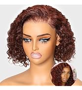 Julia Hair 10 Inch Bye Bye Knots Glueless Wig Reddish Brown Short Bob Curly Wig Human Hair With E...
