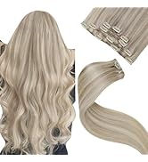 LaaVoo Human Hair Clip in Extensions Blonde Highlights Clip in Hair Extensions Real Human Hair Bl...