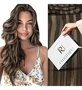 RUNATURE Sew in Hair Extensions Real Human Hair,16 Inch Darkest Brown Highlight Ash Brown Weft Ha...