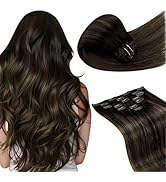 LaaVoo Hair Extensions Clip ins Balayage Dark Brown Clip in Hair Extensions Brown Balayage Human ...