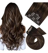 Moresoo Clip in Hair Extensions Remy Double Weft Human Hair Clip in Extensions Straight Balayage ...