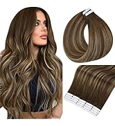 Full Shine Tape in Hair Extensions Human Hair 18 Inch Tape in Brown Hair Extensions Color 4/24/4 ...