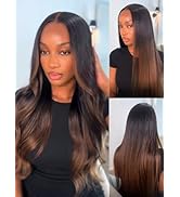 Nadula Chestnut Brown Ombre Yaki Straight Bye Bye Knots Glueless Drawstring Wig Human Hair, Pre C...