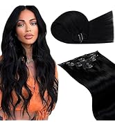 LaaVoo Black Hair Extensions Clip in Black Clip in Hair Extensions Black Women 18 Inch Human Hair...