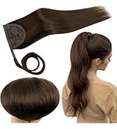 RUNATURE Hair Ponytail Extension Short Ponytail Human Hair Extensions Ponytail #4 Brown Thick Wra...