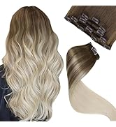LaaVoo Human Hair Clip in Extensions Light Brown to Blonde Clip in Hair Extensions Real Human Hai...