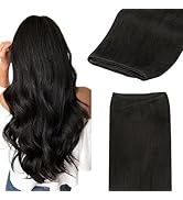 GOO GOO Weft Hair Extensions Human Hair, Sew in Hair Extensions Straight Soft Real Human Hair Nat...