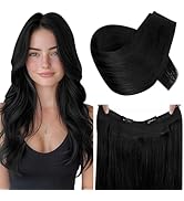 RUNATURE Wire Hair Extensions Human Hair Invisible Fish Line Hair Extensions Soft Smooth Remy Hai...