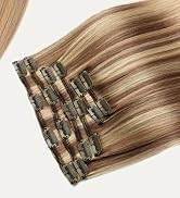 VINBAO Human Hair Extensions Clip in Hair Extensions Balayage Ash Brown to Caramel Blonde 16 Inch...