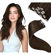 Laavoo Human Hair Clip in Extensions Brown Clip in Hair Extensions Real Human Hair Dark Brown 12 ...