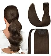 DOORES Hair Extensions Ponytail Extension Human Hair Chocolate Brown 18 Inch 80g Clip in Human Ha...