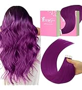 YoungSee Tape in Hair Extensions Real Human Hair Purple Tape in Hair Extensions Purple 18 Inch Se...