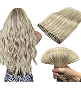DOORES Weft Hair Extensions Human Hair, Ash Blonde Highlighted Platinum Blonde 24 Inch 120g Sew i...