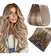 Easyouth Clip in Hair Extensions Real Human Hair Remy Clip in Hair Extensions Dark Brown Fading t...