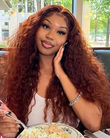 klaiyi hair reddish brown water wave 13x4 hd lace front wigs human hair pre plucked with baby hair