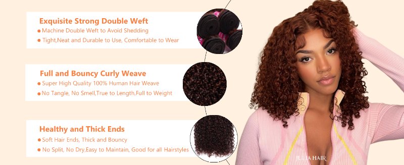 reddish brown color curly human hair bundles