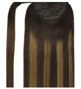 DOORES Hair Extensions Ponytail Extensions Human Hair Balayage Dark Brown to Chestnut Brown 18 In...