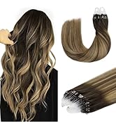 DOORES Micro Bead Hair Extensions Human Hair extension, Balayage Chocolate Brown to Caramel Blond...