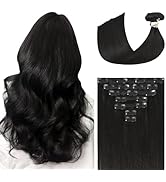 Ukira Black Hair Extensions Real Human Hair Clip in Extensions, 12 Inch 100g #1B 7Pcs Natural Bla...