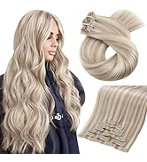 Moresoo Seamless Clip in Hair Extensions Human Hair Blonde Highlight Remy PU Weft Human Hair Clip...