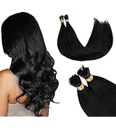 GOO GOO I Tip Hair Extensions Human Hair 50g 100 Strands Straight Itip Extensions Pre Bonded Jet ...