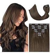Ukira Medium Brown clip in hair extensions real human hair, 12 Inch 70g 7pcs Brown Hair Extension...