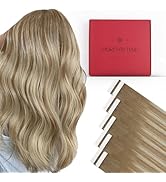 Moresoo Tape in Hair Extensions Human Hair,18 Inch 10 Pcs 25 Gram,#8/22/8 Balayage Light Brown an...