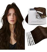 RUNATURE 30 Inch Invisible Tape in Hair Extensions Human Hair Brown Straight Tape in Extensions L...