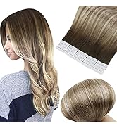 Full Shine Tape in Hair Extensions Human Hair 18 Inch Hair Extensions Tape in Color Dark Brown 3 ...