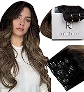 RUNATURE Ombre Clip in Hair Extensions Human Hair, 20 Inch Long Hair Extensions Clip Ins, Soft St...