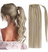 Full Shine Ponytail Extension Real Human Hair Ash Blonde Highlights Bleach Blonde Clip in Ponytai...