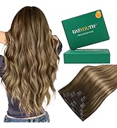 Easyouth Clip in Hair Extensions Real Human Hair Balayage Hair Extensions Clip ins Dark Brown Fad...