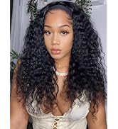 UNICE HookFit Water Wave Headband Wig Human Hair with Drawstring No-Slip Glueless Headband Half H...