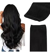 GOO GOO Sew in Weft Hair Extensions Human Hair Natural black, Long Sew in Hair Extensions Real Hu...