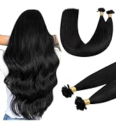 DOORES U Tips Hair Extensions Human Hair, 20 Inch 50g/50s, Jet Black Keratin Hair Extensions Natu...