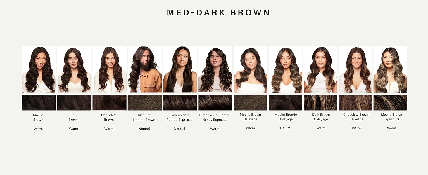 medium dark brown hair extension shades