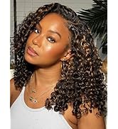 Julia Hair Highlight V Part Curly Wigs with Drawstring Balayage Brown Clip-In Half Wigs EasiConto...