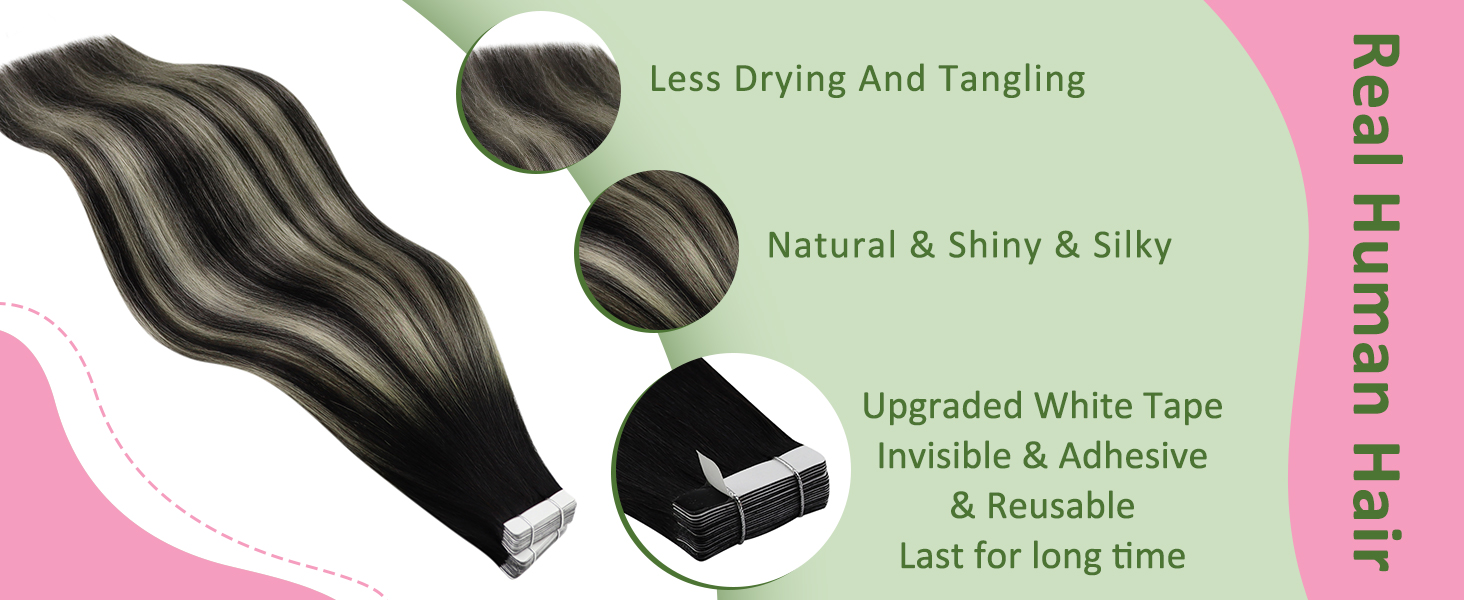 tape in extensions human hair ombre black
