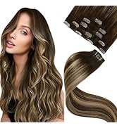LaaVoo Clip in Hair Extensions Balayage Brown to Caramel Blonde Hair Extensions Clip ins Brown Ba...