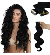 YoungSee Tape in Extensions Human Hair Body Wavy 14 Inch 20pcs Invisible Tape in Hair Extensions ...