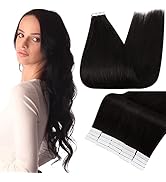 Fshine Tape in Hair Extensions Natural Black 18 Inch Tape in Extensions Human Hair Straight, Real...