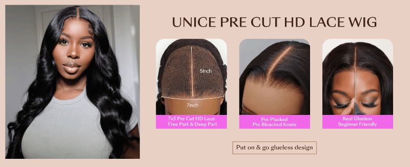 unice wear go bye bye knots body wave pre cut hd lace front wigs human hair for women real glueless