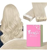 YoungSee Platinum Blonde Tape in Extensions Human Hair 24 Inch Seamless Tape in Hair Extensions H...