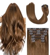 UGOTRAYS Clip in Hair Extensions Real Human Hair 15 Inch Straight Chestnut Brown Hair Extensions ...
