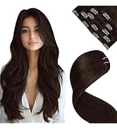 LaaVoo Human Hair Clip in Extensions Darkest Brown Real Human Hair Extensions Clip ins 14 Inch Da...