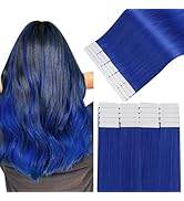 Easyouth Human Hair Tape in Extensions Blue Tape in Hair Extensions Human Hair Colorful Tape ins ...