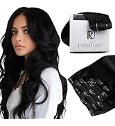RUNATURE Clip in Hair Extensions Real Human Hair Natural Off Black Hair Extensions Clip Ins Real ...