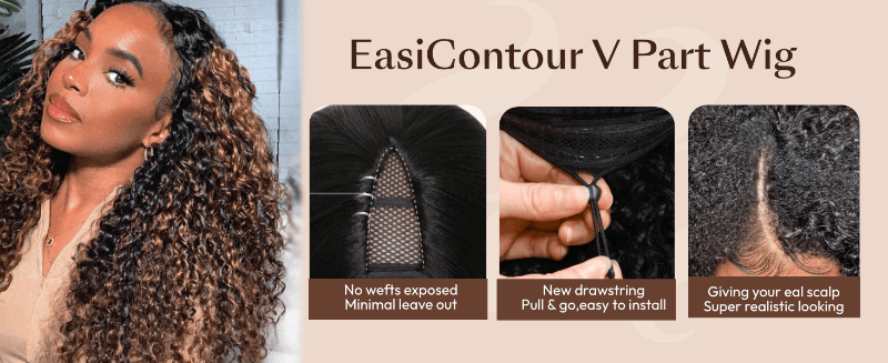unice ombre brown balayage curly easicontour v part wigs human hair for women glueless wear go wigs