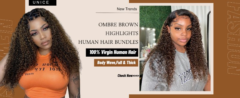 unice ombre brown with blonde highlights jerry curly human hair bundles with closure